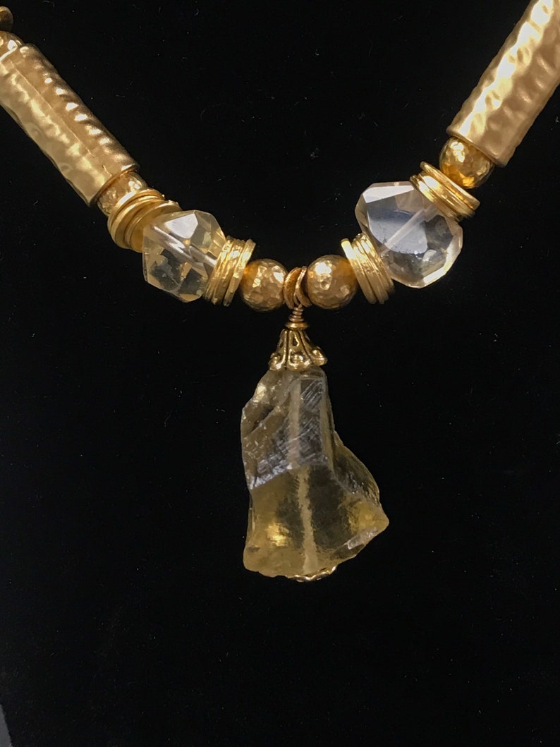 Brazilian yellow Topaz nugget pendant with chain of citrine and gold by AnitaKutellaDesign