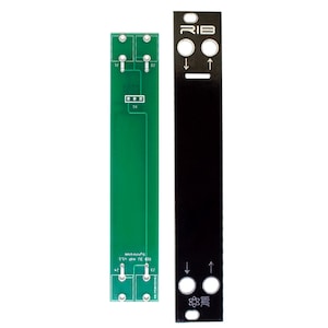 May include: A green circuit board with black components and a black metal faceplate with the word "RIB" and an atom symbol. The faceplate has two holes with arrows pointing up and down.