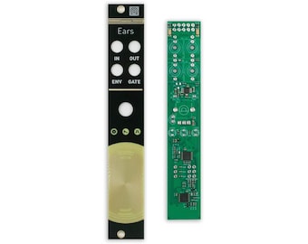 May include: A black and gold electronic module labeled "Ears" with multiple input/output ports and a green circuit board. The module has a circular design at the bottom and is designed for audio applications.
