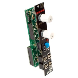 May include: A black and green electronic music module with white knobs and a blue button. The module has the text "RETURN TO AIRWAY" printed on it.