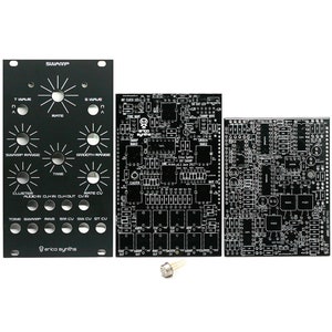 May include: A black and white printed circuit board with a black panel labeled "Swamp" and a black panel labeled "Cluster" with the text "Audio In, Clk In, Clk Out, CV Out, Gate CV, Tone, Swamp, Rise, S/R, CV 1, CV 2, CV 3, CV 4".