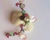Ear Cuff Pink & Green Swarovski Crystals, Victorian Inspired, Vintage Look, Czech Leafs, Handmade Ear Vine, Antiqued Bronze Wire, Twisted