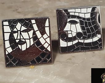 vintage cufflinks Swank mid century mosiac card face king queen &quot;Imperial&quot; wedding offered by Vintage Men&#39;s Swag  FX-1