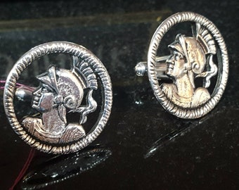 vintage cufflinks Swank Spartan "Gladiator" Richly detailed helmeted warrior offered by Vintage Men's Swag fs-47