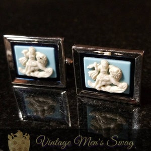 Swank vintage cufflinks Designer's Collection Valiant cameo-look by Vintage Men's Swag Aaw1 image 1