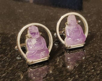 Uniquely classy! Vintage cufflinks by Swank amethyst carved seated buddha rare and unique offered by Vintage Men's Swag KT-1