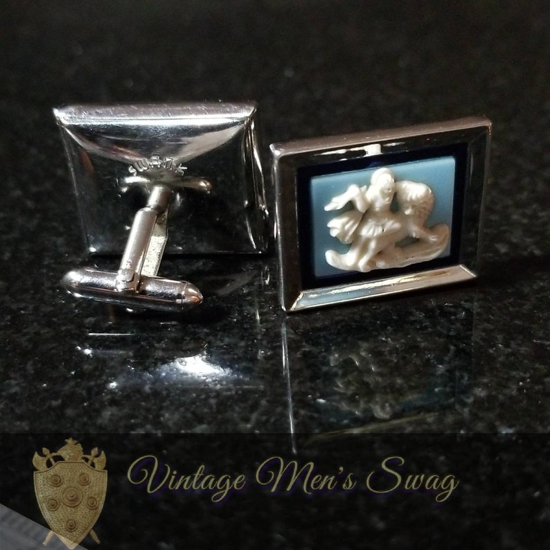 Swank vintage cufflinks Designer's Collection Valiant cameo-look by Vintage Men's Swag Aaw1 Bild 4