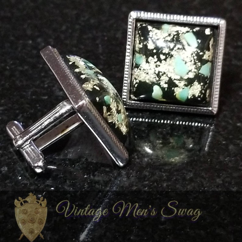 Vintage Cufflinks mid-century by Hickok Monte Carlo black and blue Acm-1