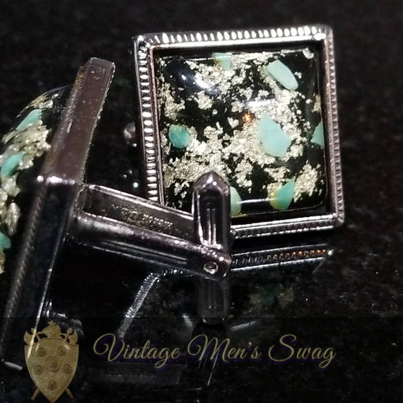 Vintage Cufflinks mid-century by Hickok Monte Carlo black and blue Acm-1