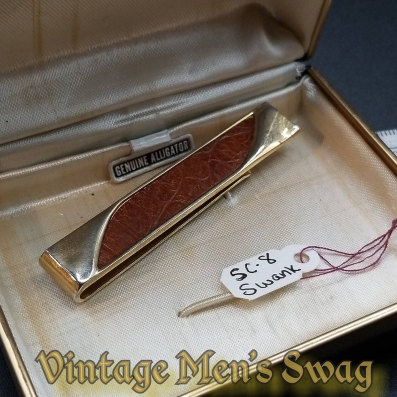 Vintage tie bar by Swank real leather offered by Vintage Men/'s Swag sc-8