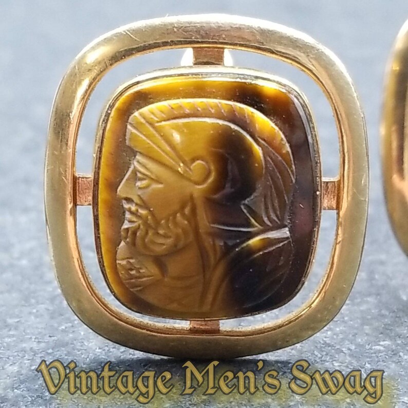 vintage gladiator roman spartan centurian cufflinks by LaMode tigereye cameo offered by Vintage Men/'s Swag Afg-1