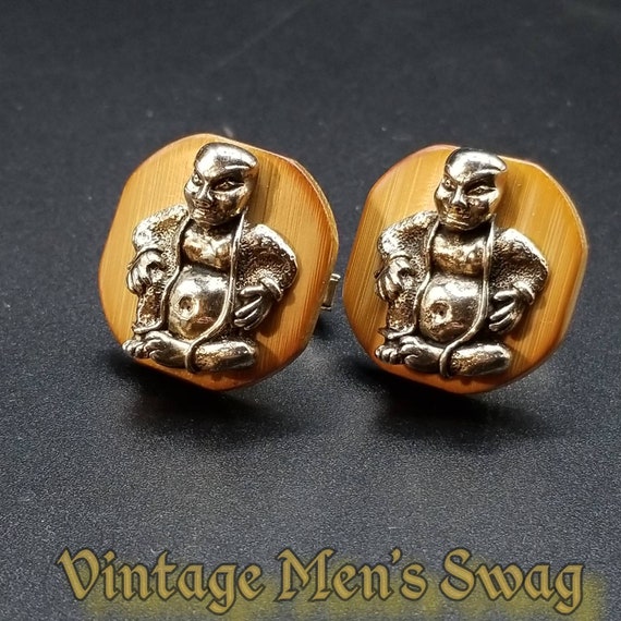 Vintage cufflinks Buddha on bamboo by Swank origin