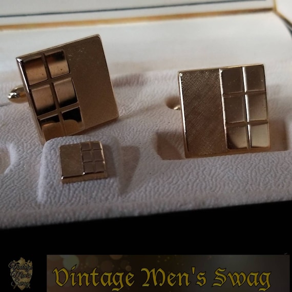Vintage cufflinks tie tack by Swank, early 1950s,… - image 1