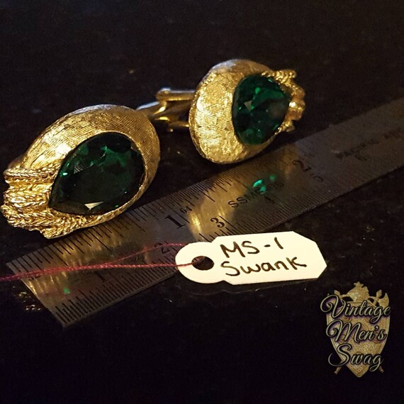 Vintage cufflinks Swank green crystal tear shaped… - image 5