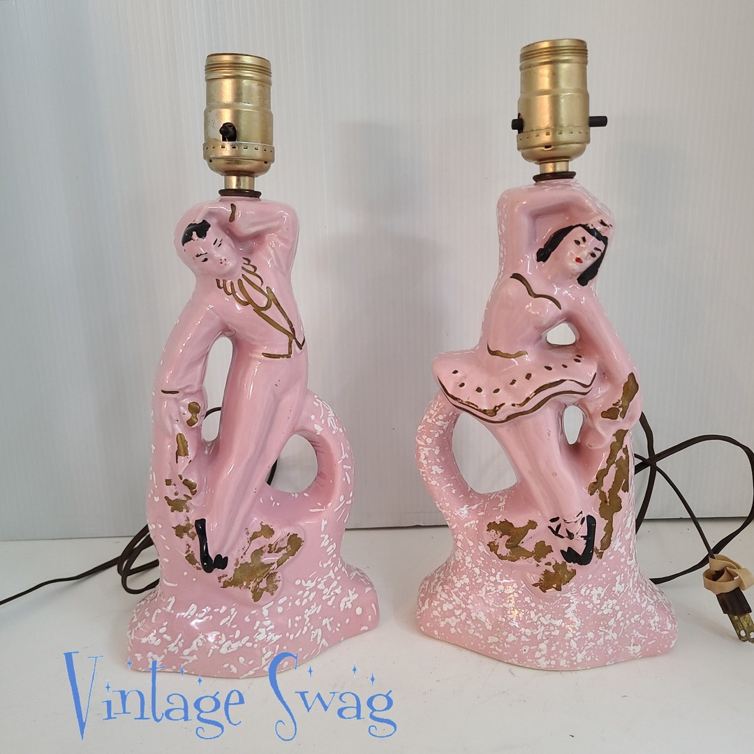 Vintage Kitsch Pink 1950s Man and Woman Ballerina Lamps. Etsy