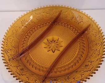 Vintage amber Tiara Indiana Glass Sandwich 3-part divided platter
