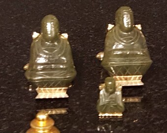 Vintage cufflinks tie tack oriental Jade Buddha carved figural oriental chinese japanese  offered by Vintage Men&#39;s Swag AED-1