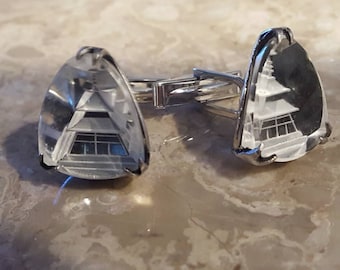 Vintage cufflinks oriental crystal reverse carved etched pagoda wedding offered by Vintage Men's Swag Lot EEE1