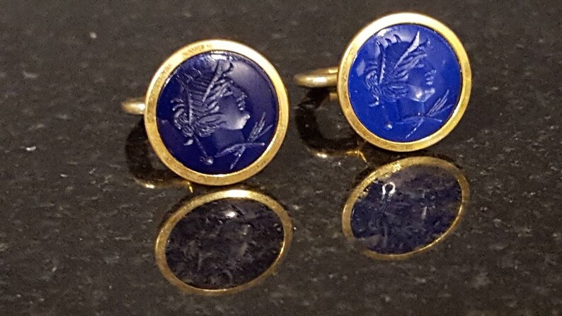 vintage cufflinks Hickok blue intaglio carved warrior spartan roman unique offered by Vintage Men/'s Swag lot q
