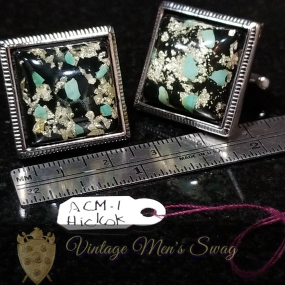 Vintage Cufflinks mid-century by Hickok Monte Carlo black and blue Acm-1
