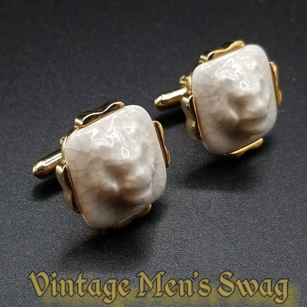Elegant! Vintage cufflinks lion Swank and Royal Copenhagen crackle finish original box rare offered by Vintage Men's Swag  bbl-2