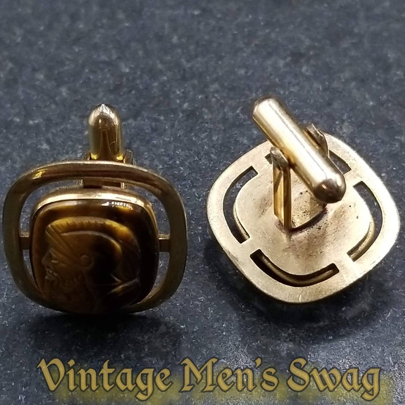 vintage gladiator roman spartan centurian cufflinks by LaMode tigereye cameo offered by Vintage Men/'s Swag Afg-1