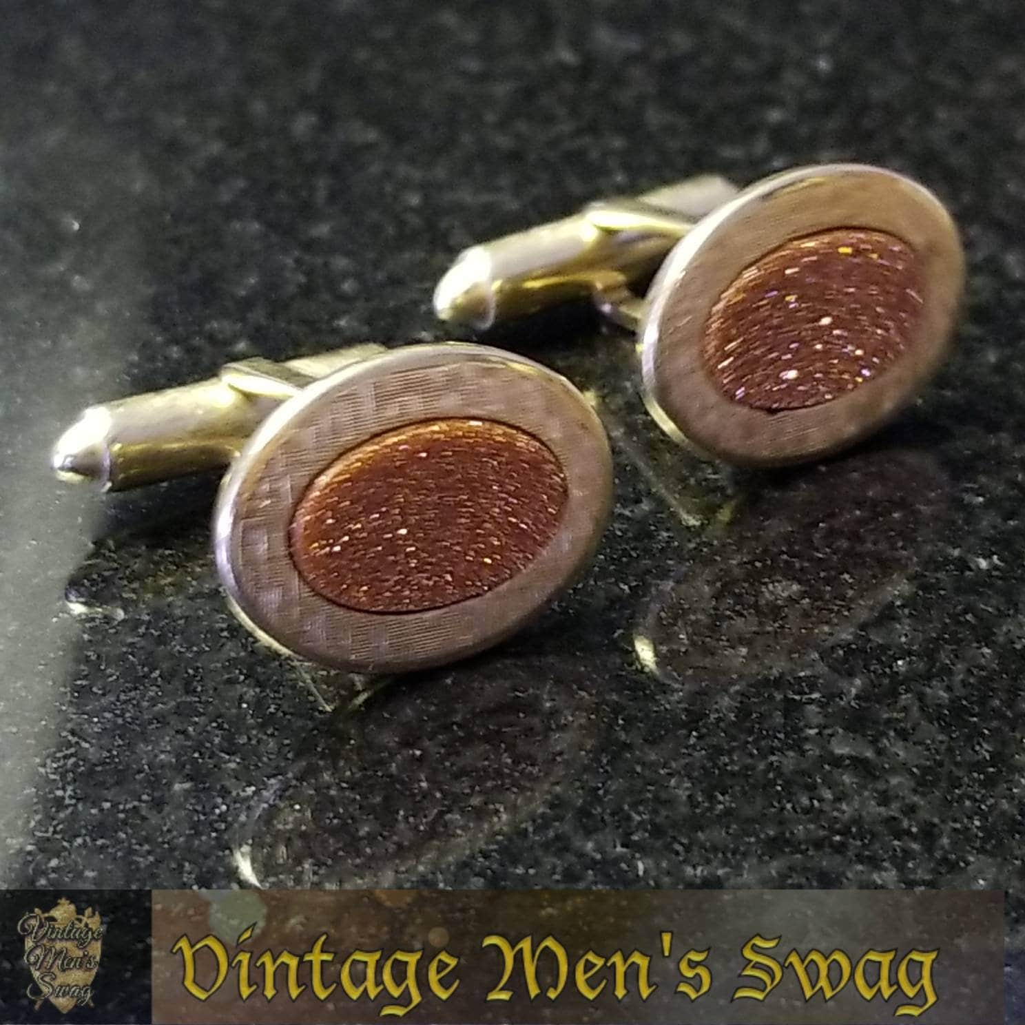 【U LAN】Crack star vintage pigment short sleeves Vintage Quality Krementz Cufflinks Goldstone, Offered by