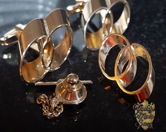 Vintage manchetknopen stropdas tack halverwege de eeuw door Foster overlappende ringen aangeboden door Vintage Men's Swag Lot UW-1