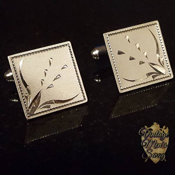 Elegant vintage cufflinks by Anson silver square diamond cut offered by Vintage Men's Swag Lx-8