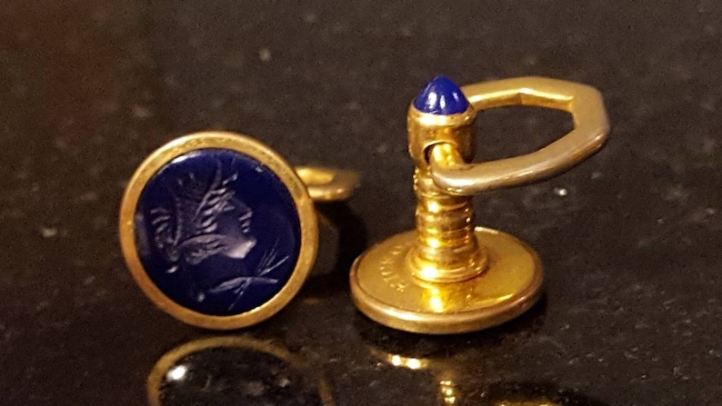 vintage cufflinks Hickok blue intaglio carved warrior spartan roman unique offered by Vintage Men/'s Swag lot q