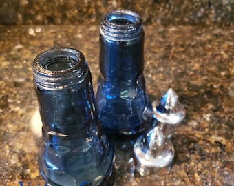 Vintage Viking Glass Georgian peacock blue gray shakers