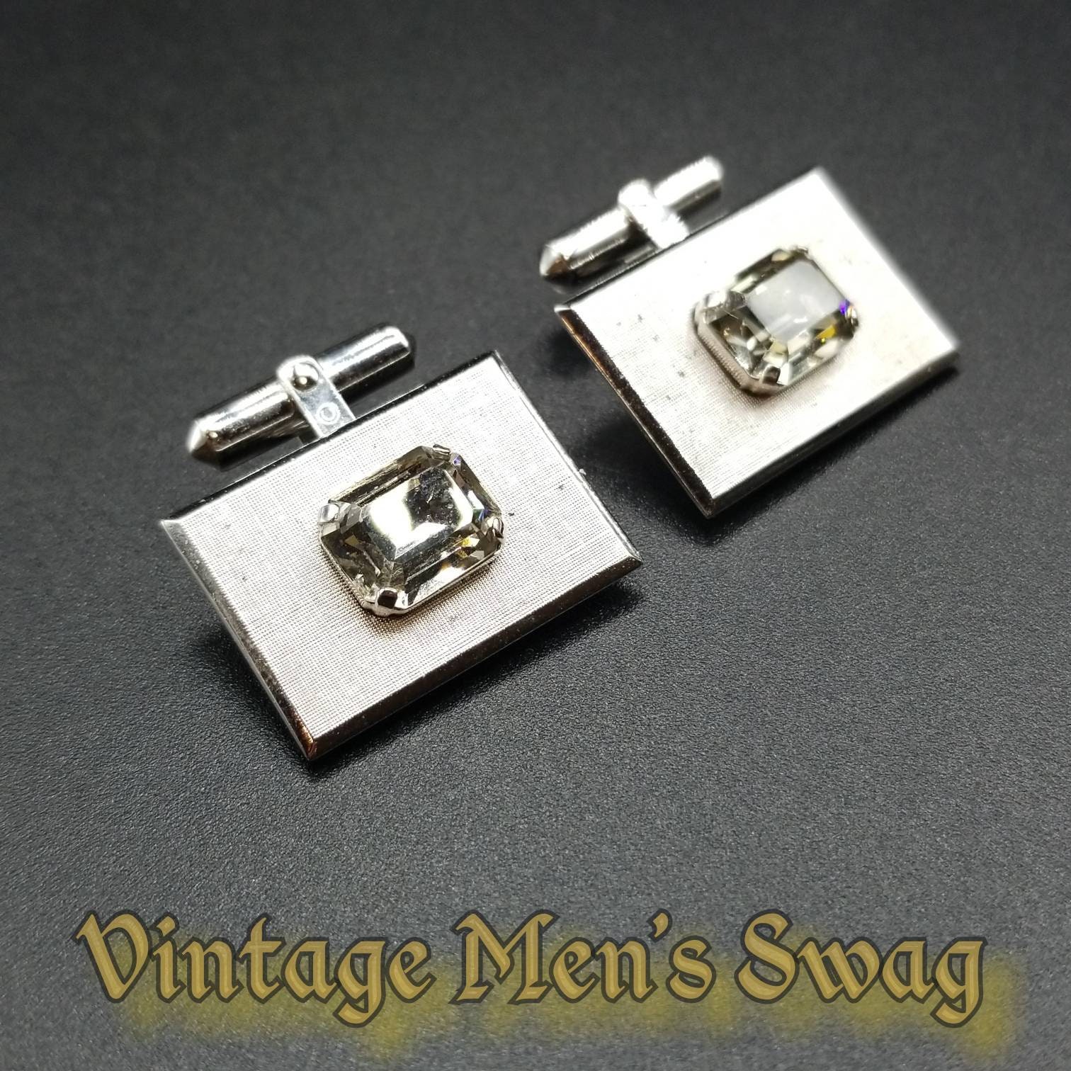 Vintage sterling silver with crystal cufflinks by Destino - Elegant and luxurious! offered by Vintage Men’s Swag (bhm-1)