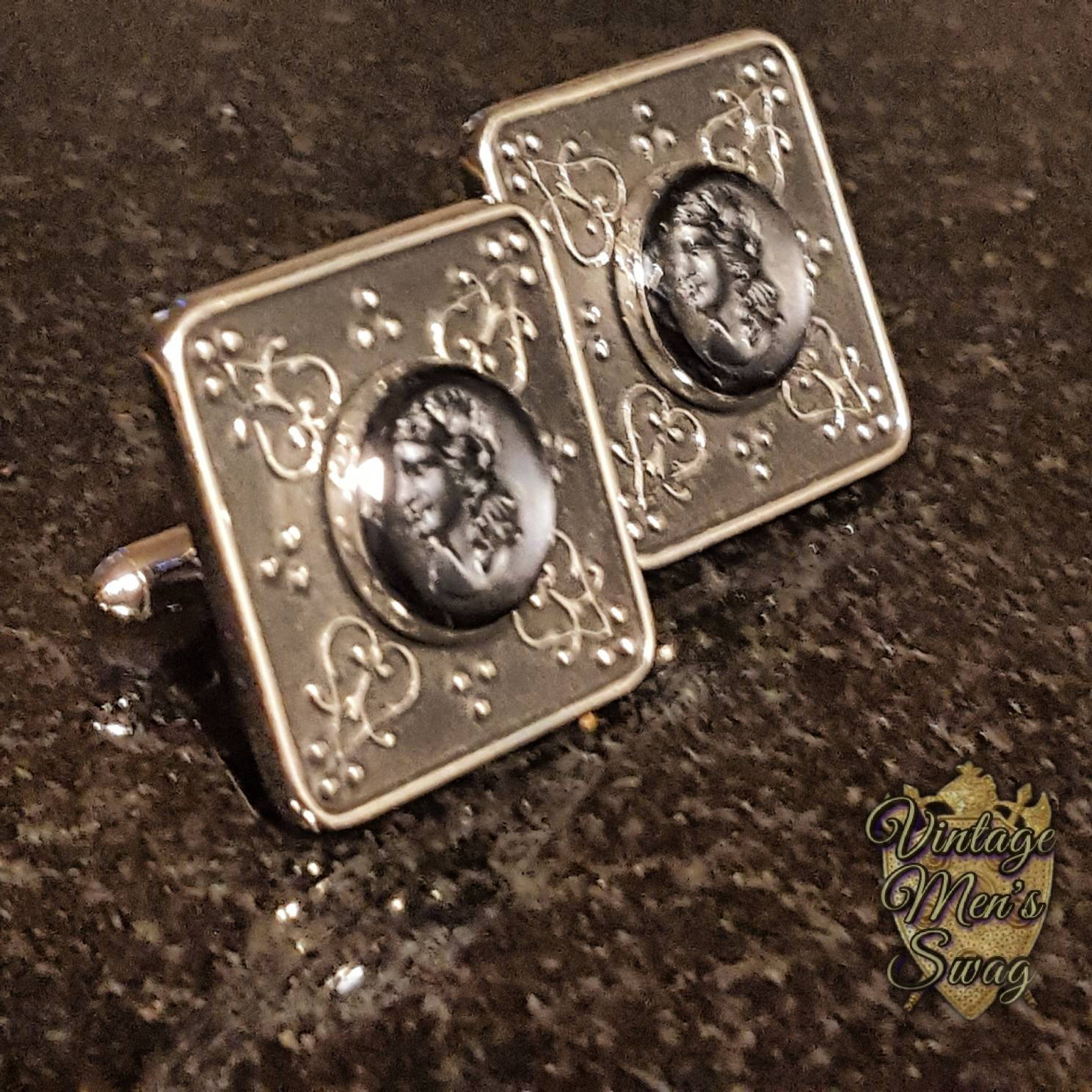 Vintage Cufflinks Swank 1950s Black Hematite Cameo Grand Prix Etsy UK