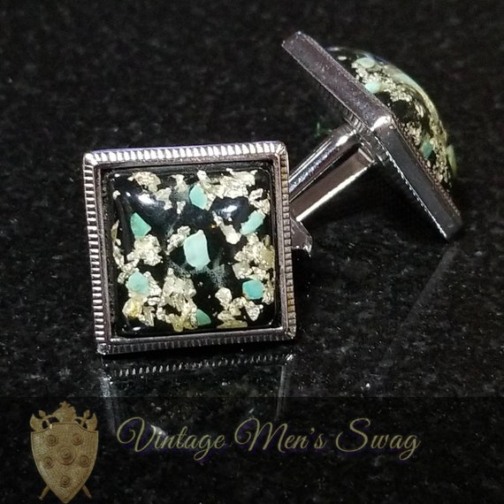 Vintage Cufflinks mid-century by Hickok Monte Carlo black and blue Acm-1