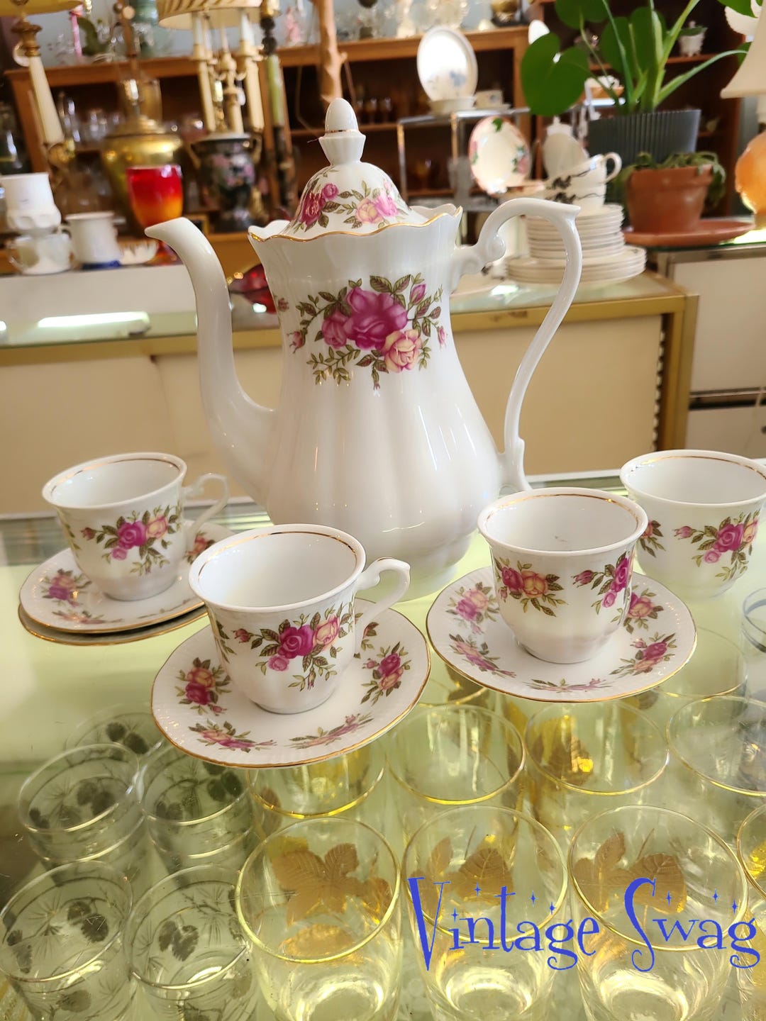 Vintage Crystal Clear Tea Set With Lovely Flowers - Etsy