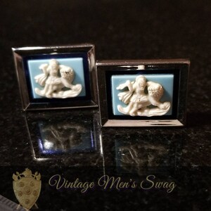 Swank vintage cufflinks Designer's Collection Valiant cameo-look by Vintage Men's Swag Aaw1 image 2