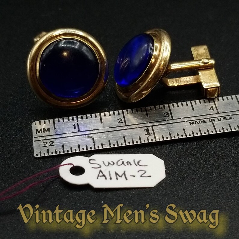 Vintage blue cabochon cufflinks by Swank offered by Vintage Men\u2019s Swag aim-2