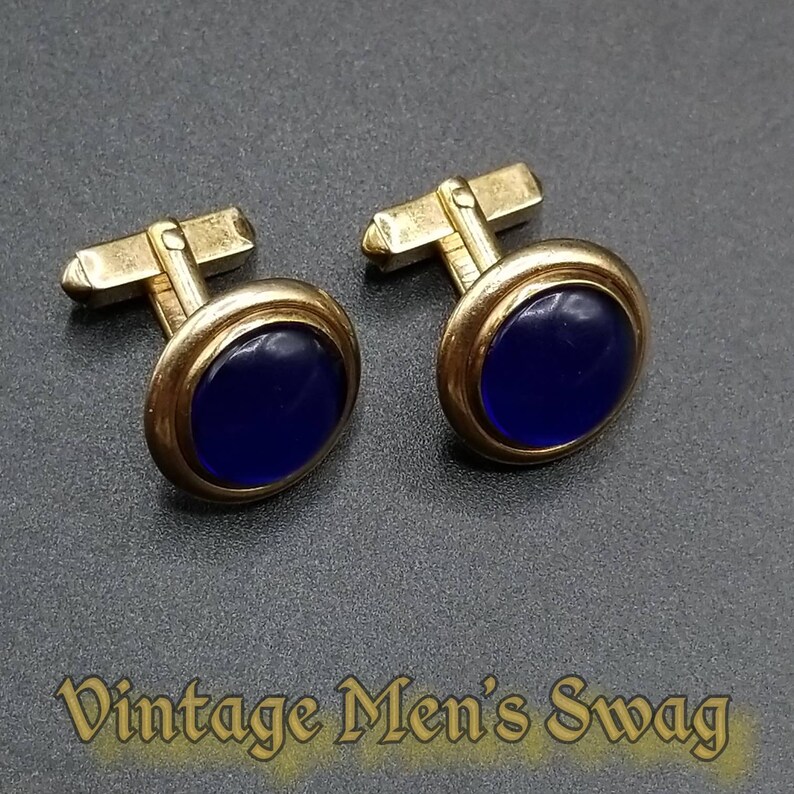Vintage blue cabochon cufflinks by Swank offered by Vintage Men\u2019s Swag aim-2