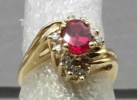 Ruby and diamond 14kt gold ring - image 8