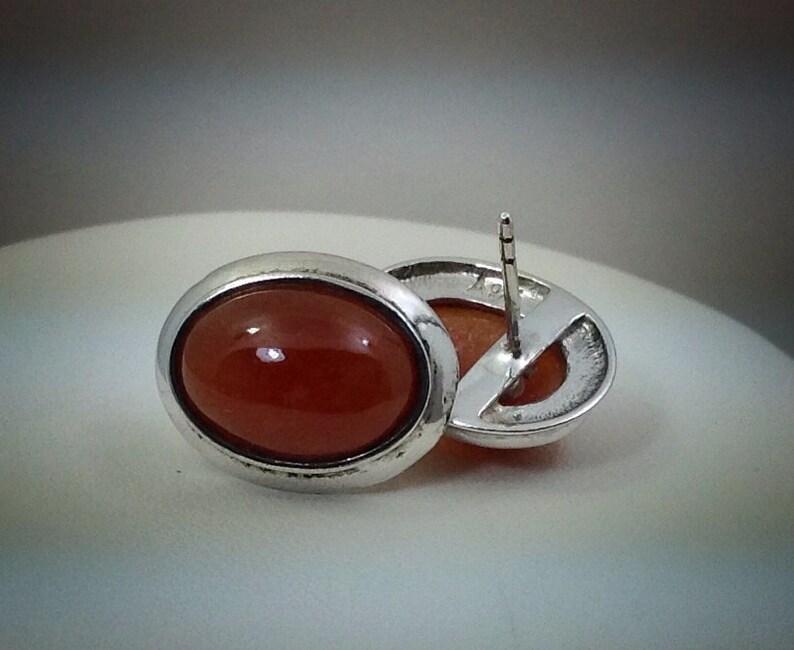 Vintage sterling silver oval cab citrine earrings. image 2