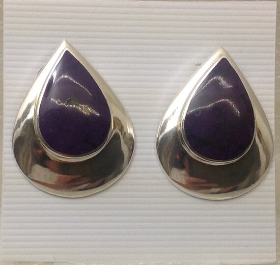 Large post earrings featuring purple sodalite cab… - image 1