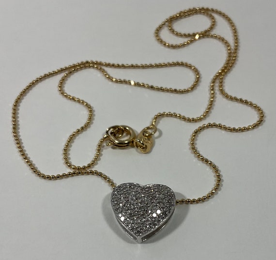 Vintage 14kt white gold half ct diamond heart pen… - image 5