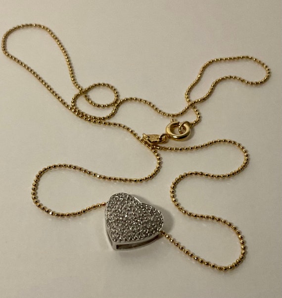 Vintage 14kt white gold half ct diamond heart pen… - image 2