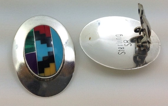 Sterling silver intarsia clip on earrings - image 3