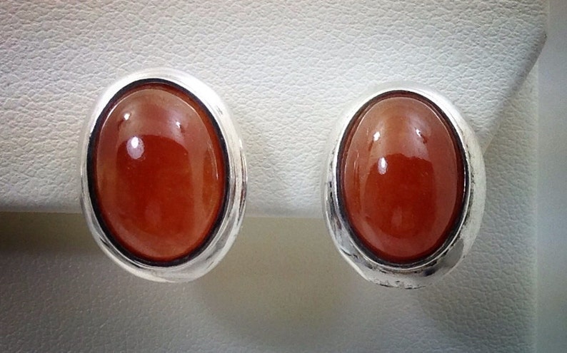 Vintage sterling silver oval cab citrine earrings. image 3