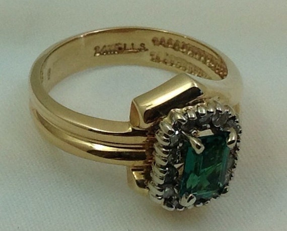 Beautiful vintage emerald and genuine diamond rin… - image 2