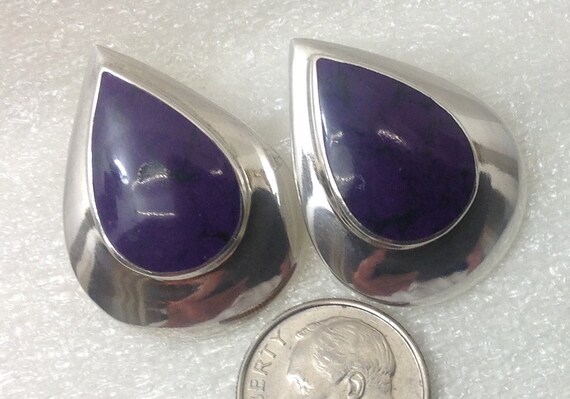 Large post earrings featuring purple sodalite cab… - image 2