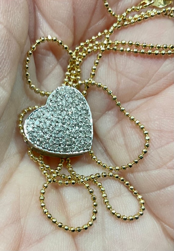 Vintage 14kt white gold half ct diamond heart pen… - image 1