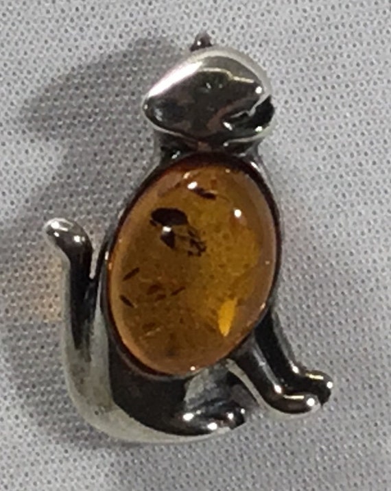 Sterling silver amber cat pin