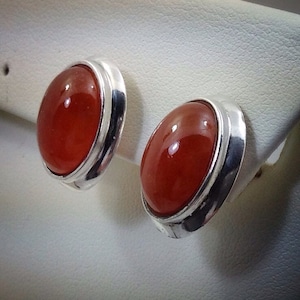 Vintage sterling silver oval cab citrine earrings. image 1